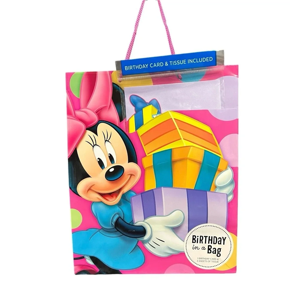 Disney Hallmark Expressions Pink Minnie Mouse Birthday Gift Bag Set Kids‎ Party